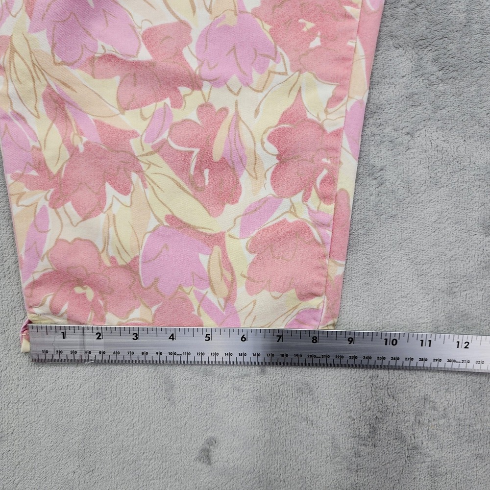 Vintage Gloria Vanderbilt Pants Womens 12 Pink Floral Twill Capri Crop Stretch - Picture 9 of 10
